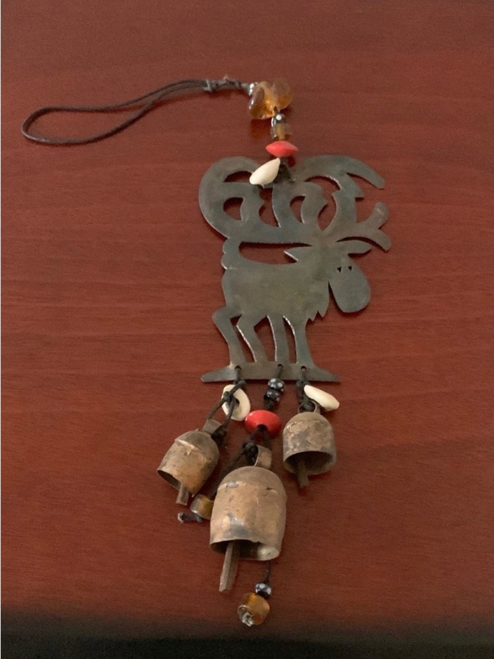 Handmade Metal Moose with Rustic Bells and Beads Wind chimes